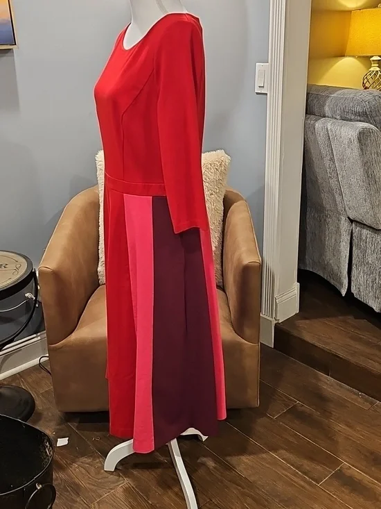 Boden Claudia Colorblock Dress Red/Pink/Aubergine Sz 14R EUC - Picture 4 of 11